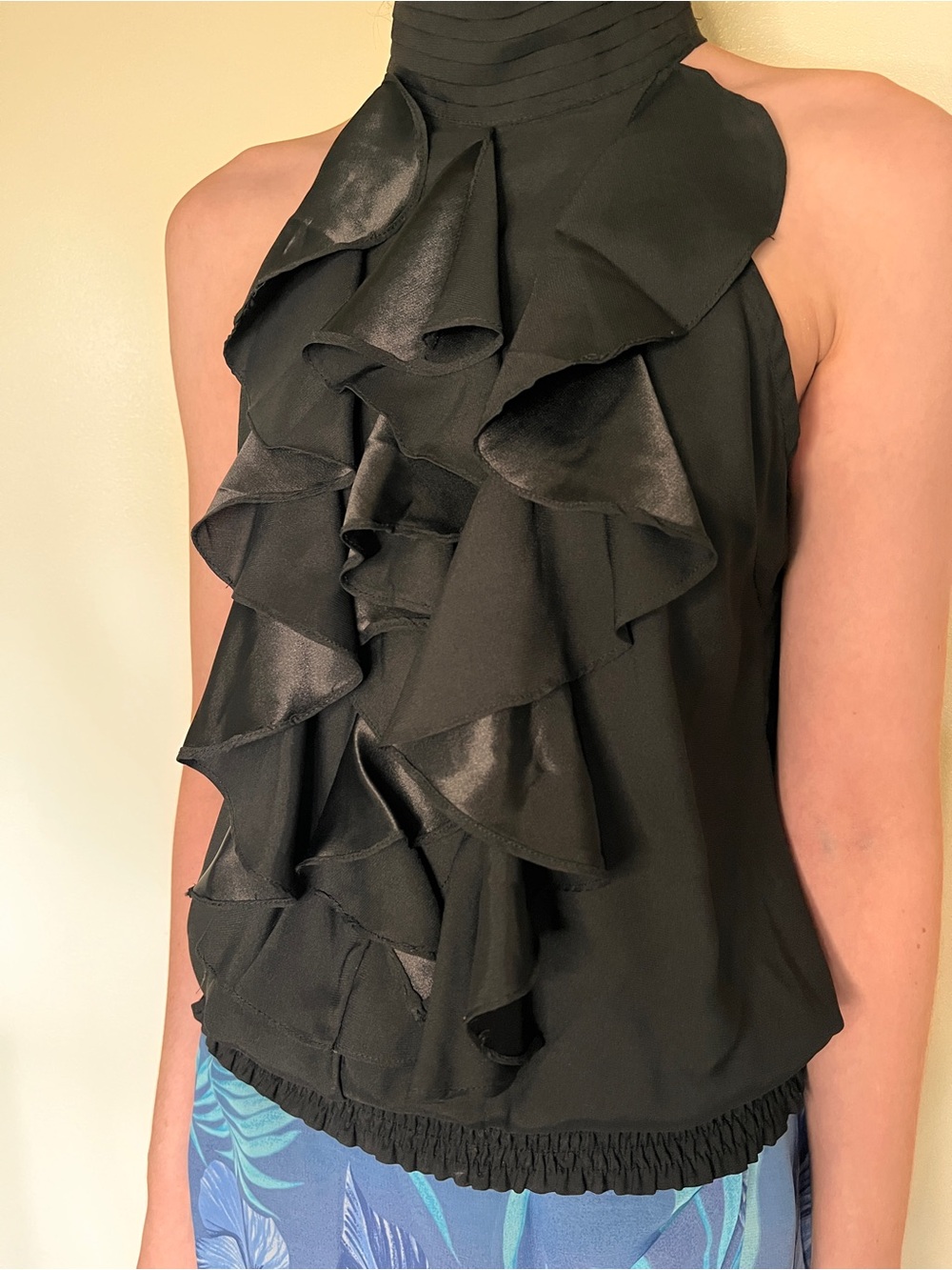 Black Silk Ruffle Halter Camisole